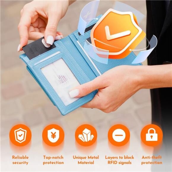 Small Wallet Women Soft Leather Blue - Picture 5 of 6